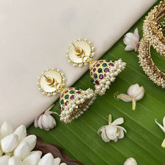 Vriksham Precious Gold Polish Kemp Jhumka-Red Green-Pearl-G18521