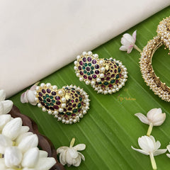 Vriksham Precious Kemp Jhmuka-Large-Green Red-Pearls-G18608