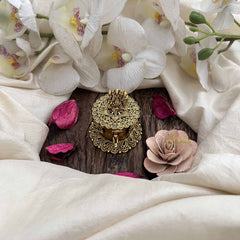 Vriksham Miniature Ram Parivar Idol Top Handcrafted Antique Gold Kumkum Box-G20274