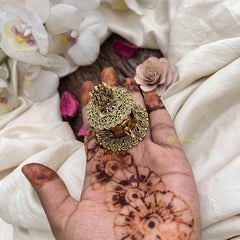 Vriksham Miniature Ram Parivar Idol Top Handcrafted Antique Gold Kumkum Box-G20274