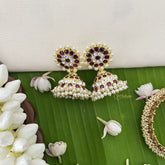 Vriksham Precious Kemp Jhmuka-Red White-Pearls-G18603