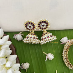 Vriksham Precious Kemp Jhmuka-Red White-Pearls-G18603