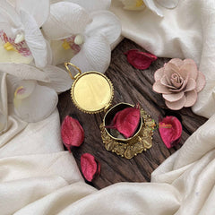 Vriksham Antique Gold Finish Intricately Carved Ganesha With Floral Base Kumkum Box-Red Green-G20273