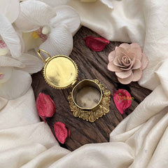 Vriksham Antique Gold Finish Intricately Carved Ganesha With Floral Base Kumkum Box-Red Green-G20273