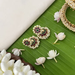 Vriksham Precious Kemp Jhmuka-Red Green-Pearls-G18604