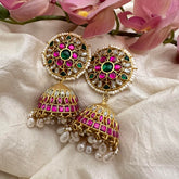 Statement Jadau Kundan Jhumkas-Mother of Pearls-J2171