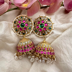 Statement Jadau Kundan Jhumkas-Mother of Pearls-J2171