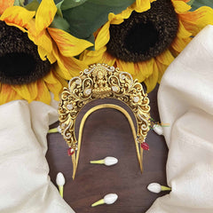 Vriksham Gold AD Stone Lakshmi Peacock Motif Vangi / Armlets-Red Beads-G20997