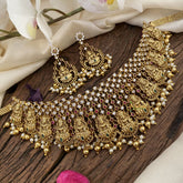 Vriksham Gold Look Alike AD Stone Lakshmi High Neck Choker-White Gold Bead-G16419