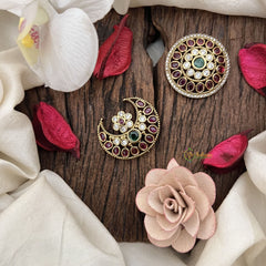 Vriksham Heritage Hair Brooch Chandran & Suryan Billai-Green White &Red-G19335