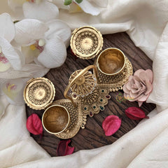 Vriksham Twin With Lakshmi Idol & Hanging Pearl Canopy Kumkum Box-G20285