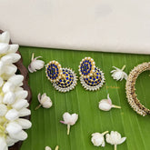 Vriksham Traditional Kemp Jhumkas-Medium-Green Blue-Pearl-G18559