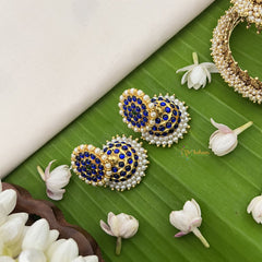 Vriksham Traditional Kemp Jhumkas-Medium-Green Blue-Pearl-G18559