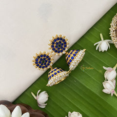 Vriksham Traditional Kemp Jhumkas-Medium-Green Blue-Pearl-G18559