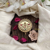 Vriksham Round Floral Brass Finish with Red & Green Gem Accent Kumkum Box-G20282