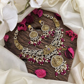 Vriksham Exquisite AD Stone Lakshmi Pendant Short Neckpiece-Red Bead-G16325