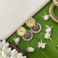Vriksham Traditional Kemp Jhumkas-Medium-Green Blue-Pearl-G18559