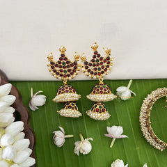 Vriksham Traditional Kemp Half Moon Jhumkas-Pearl-G18556