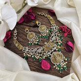 Vriksham Exquisite AD Stone Lakshmi Pendant Short Neckpiece-Green Bead-G16326