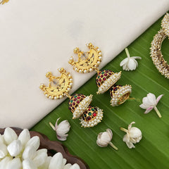 Vriksham Traditional Kemp Half Moon Jhumkas-Pearl-G18556