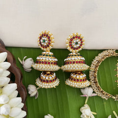 Vriksham Traditional Kemp Double Jhumkas-Medium-Pearl-G18555