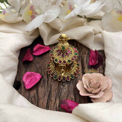 Vriksham Kalash Design Antique Gold Finish with Ruby & Emerald Stones Kumkum Box-G20281