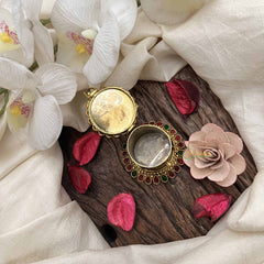 Vriksham Kalash Design Antique Gold Finish with Ruby & Emerald Stones Kumkum Box-G20281