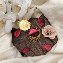 Vriksham Kalash Design Antique Gold Finish with Ruby & Emerald Stones Kumkum Box-G20281