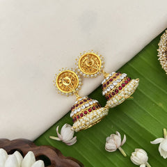 Vriksham Traditional Kemp Jhumkas-White Red-Pearl-G18563