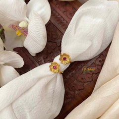 Vriksham Elegant Gold Red Petals With Textured Ridges Adjustable Toe Rings-G21659