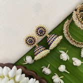 Vriksham Traditional Kemp Jhumkas-Long-Blue-Pearl-G18554