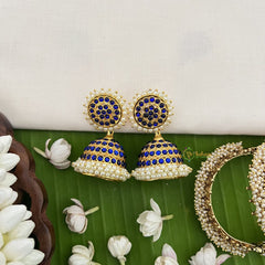 Vriksham Traditional Kemp Jhumkas-Long-Blue-Pearl-G18554