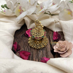 Vriksham Classic Peacock Gold Tone Red Green manga Base Kumkum Box-G20279