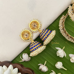 Vriksham Traditional Kemp Jhumkas-Long-Blue-Pearl-G18554