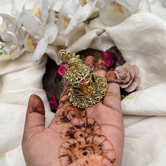 Vriksham Classic Peacock Gold Tone Red Green manga Base Kumkum Box-G20279