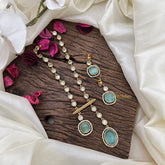 Vriksham Oval And Square AD Stone Pendant Short Neckpiece-Pastel Green-G16283