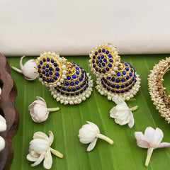 Vriksham Traditional Kemp Jhumkas-Long-Blue-Pearl-G18554