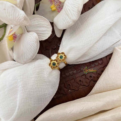 Vriksham Gold Finish Floral Green Adjustable Toe Rings-G21646