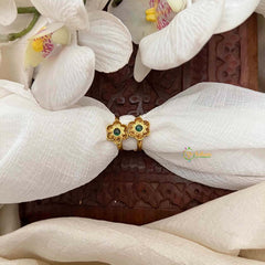 Vriksham Gold Finish Floral Green Adjustable Toe Rings-G21646