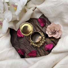 Vriksham Antique Peacock Red & Green Stone Inlay Kumkum Box-G20277