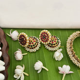 Vriksham Traditional Kemp Jhumkas-Medium-Green Red-Pearl-G18566