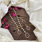 Vriksham Oval And Square AD Stone Pendant Short Neckpiece-Red-G16279