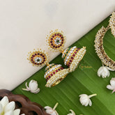 Vriksham Precious Kemp Jhumkas-Green White & Red-Pearl-G18553