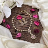 Vriksham AD Stone Tear Drop Dual Pendant Neckpiece-Pastel Pink-G16322