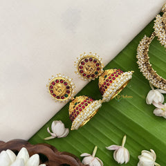 Vriksham Traditional Kemp Lakshmi Jhumkas-Pearl-G18560