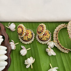 Vriksham Traditional Kemp Lakshmi Jhumkas-Pearl-G18560