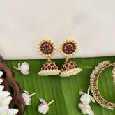 Vriksham Traditional Kemp Jhumkas-Small-Green Red-Pearl-G18565