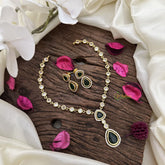 Vriksham AD Stone Tear Drop Dual Pendant Neckpiece-Green-G16319