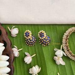 Vriksham Traditional Kemp Jhumkas-Small-Blue-Pearl-G18558