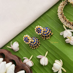 Vriksham Traditional Kemp Jhumkas-Small-Blue-Pearl-G18558